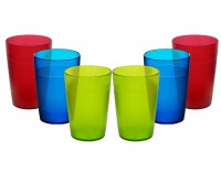 Polycarbonate 1.7 Litre Jug with Lid and 6 multi coloured juice glasses Glasses